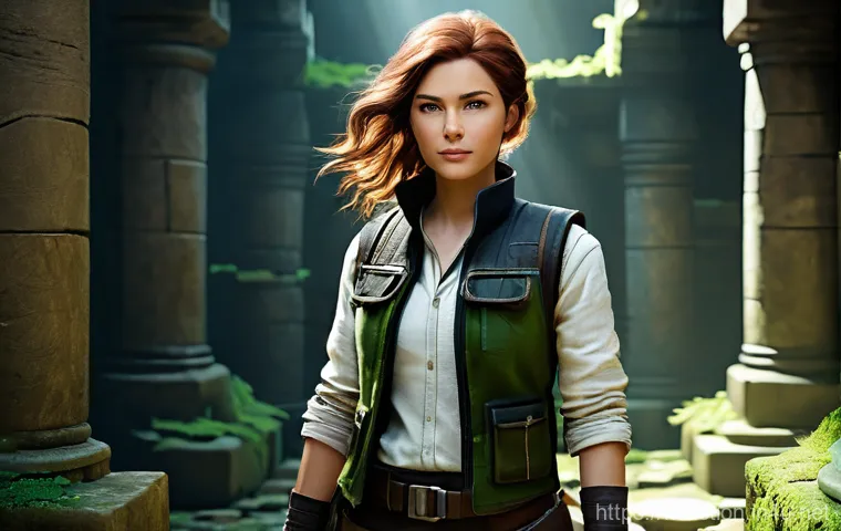 액션 어드벤쳐 게임 속 아이템 시스템 - **Prompt: The Intelligent Inventory System** "A skilled female adventurer, with a focused and de...